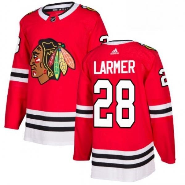 Mens Adidas Chicago Blackhawks 28 Steve Larmer Authentic Red Home NHL Jersey