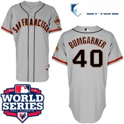 Mens Majestic San Francisco Giants 40 Madison Bumgarner Replica Grey Cool Base 2012 World Series Patch MLB Jersey