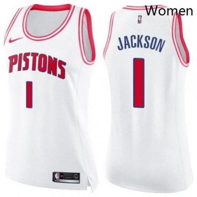 Womens Nike Detroit Pistons 1 Reggie Jackson Swingman WhitePink Fashion NBA Jersey