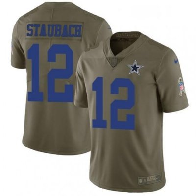 Mens Nike Dallas CoWboys 12 Roger Staubach Limited Olive 2017 Salute to Service NFL Jersey