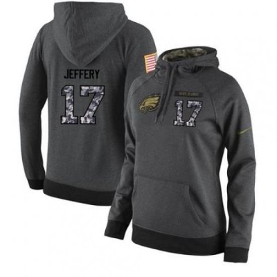 NFL Womens Nike Philadelphia Eagles 17 Alshon Jeffery Stitched Black Anthracite Salute to Service Player Performance Hoodie