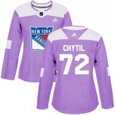 Womens Adidas New York Rangers 72 Filip Chytil Authentic Purple Fights Cancer Practice NHL Jersey