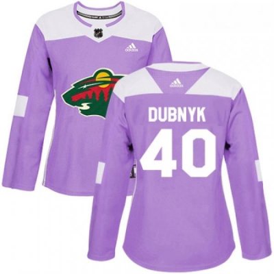 Womens Adidas Minnesota Wild 40 Devan Dubnyk Authentic Purple Fights Cancer Practice NHL Jersey