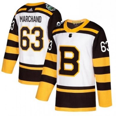 Mens Adidas Boston Bruins 63 Brad Marchand Authentic White 2019 Winter Classic NHL Jersey