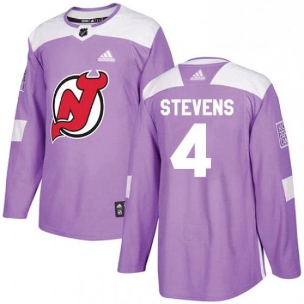 Mens Adidas New Jersey Devils 4 Scott Stevens Authentic Purple Fights Cancer Practice NHL Jersey