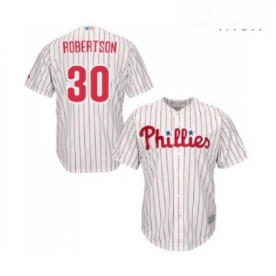 Mens Philadelphia Phillies 30 David Robertson Replica White Red Strip Home Cool Base Baseball Jersey