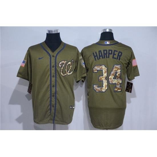 Nationals 34 Bryce Harper Olive 2020 Nike Cool Base Jersey