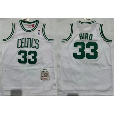 Men Boston Celtics 33 Larry Bird 1995 96 White Throwback Stitched Jersey