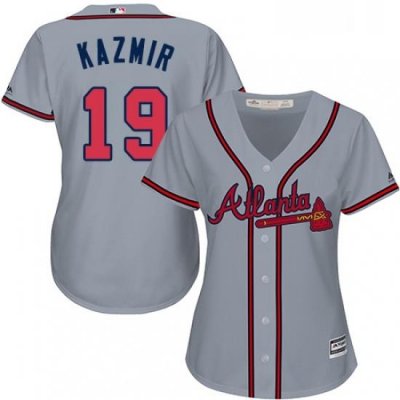 Womens Majestic Atlanta Braves 19 Scott Kazmir Replica Grey Road Cool Base MLB Jersey