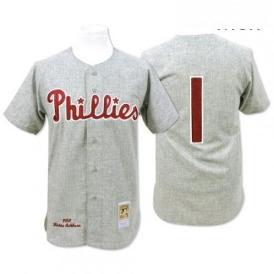 Mens Mitchell and Ness 1950 Philadelphia Phillies 1 Richie Ashburn Authentic Grey Throwback MLB Jersey