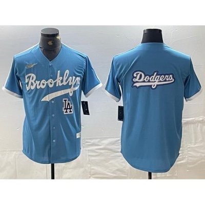 Men Los Angeles Dodgers Team Big Logo Light Blue ThroWback Cool Base Stitched Baseball Jersey 5