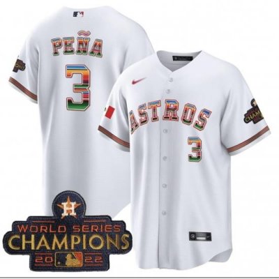 Men Houston Astros 3 Jeremy Pena 2022 White World Serise Champions Patch Cool Base Jersey