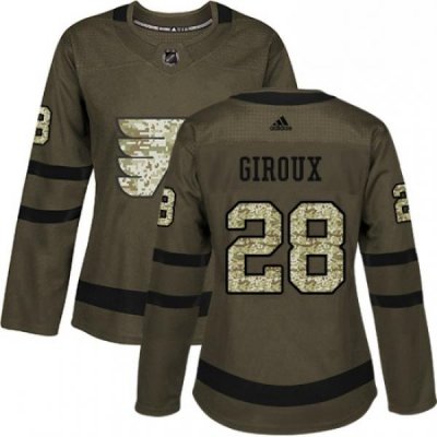 Womens Adidas Philadelphia Flyers 28 Claude Giroux Authentic Green Salute to Service NHL Jersey