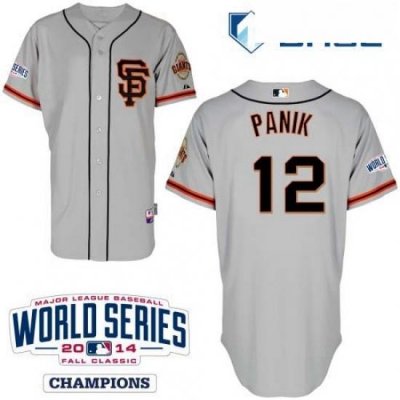 Youth Majestic San Francisco Giants 12 Joe Panik Authentic Grey Road 2 Cool Base w2014 World Series Patch MLB Jersey