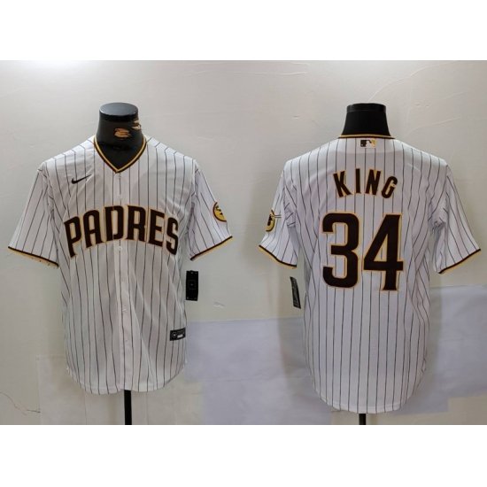 Men San Diego Padres 34 Michael King White Cool Base Stitched Baseball Jersey 2