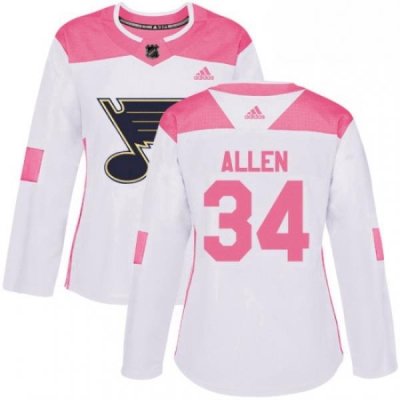 Womens Adidas St Louis Blues 34 Jake Allen Authentic WhitePink Fashion NHL Jersey