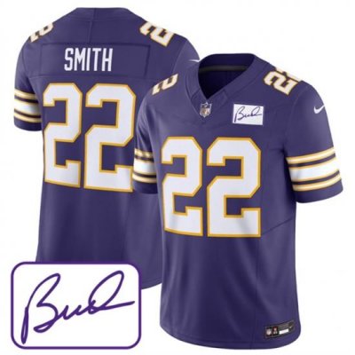 Men Minnesota Vikings 22 Harrison Smith Purple 2023 F U S E Bud Grant Patch Limited Stitched Jersey