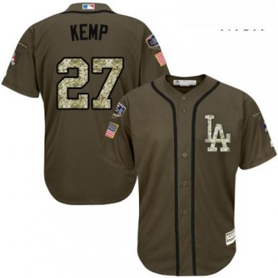 Mens Majestic Los Angeles Dodgers 27 Matt Kemp Authentic Green Salute to Service 2018 World Series MLB Jersey