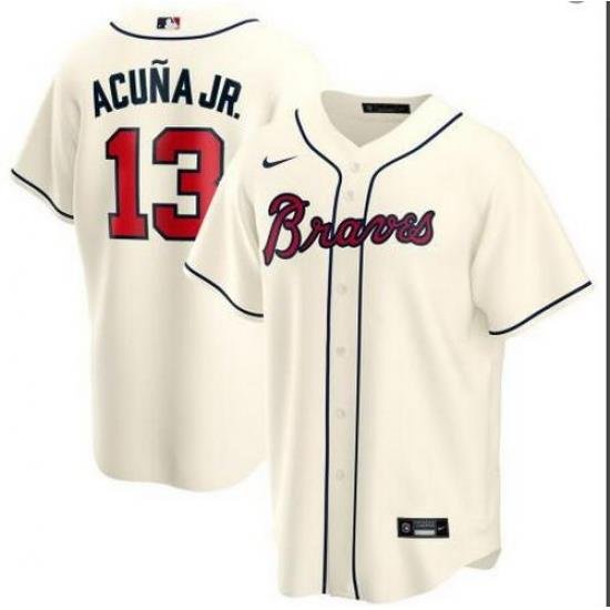 Braves 13 Ronald Acuna Jr  Cream 2020 Nike Cool Base Jersey