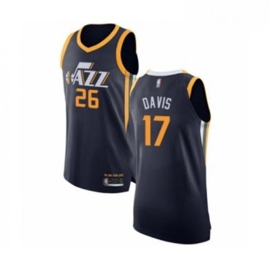 Mens Utah Jazz 17 Ed Davis Authentic Navy Blue Basketball Jersey Icon Edition