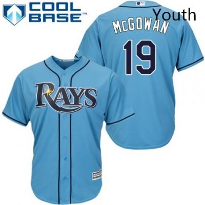 Youth Majestic Tampa Bay Rays 19 Dustin McGowan Authentic Light Blue Alternate 2 Cool Base MLB Jersey