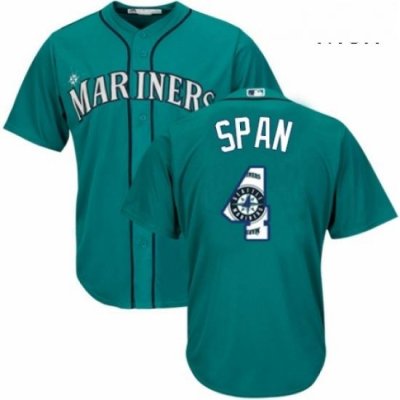 Mens Majestic Seattle Mariners 4 Denard Span Authentic Teal Green Team Logo Fashion Cool Base MLB Jersey