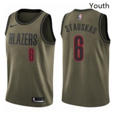 Youth Nike Portland Trail Blazers 6 Nik Stauskas Swingman Green Salute to Service NBA Jersey