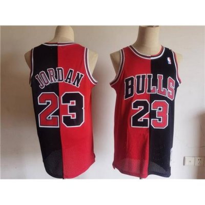 Men Chicago Bulls 23 Michael Jordan Red  Black Split Throwback Stitched Jersey