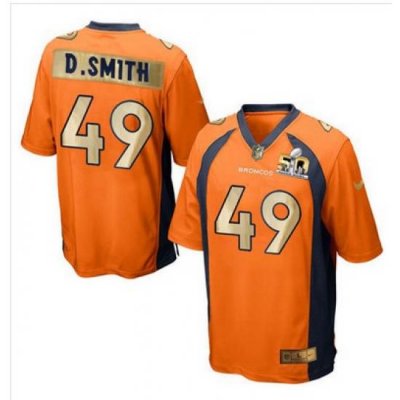 Nike Broncos #49 Dennis Smith Orange Team Color Mens Stitched NFL Game Super BoWl 50 Collection Jersey