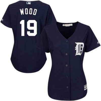 Womens Majestic Detroit Tigers 19 Travis Wood Authentic Navy Blue Alternate Cool Base MLB Jersey