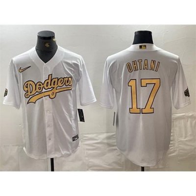 Men Los Angeles Dodgers 17 Shohei Ohtani 2022 All Star White Cool Base Stitched Baseball Jersey