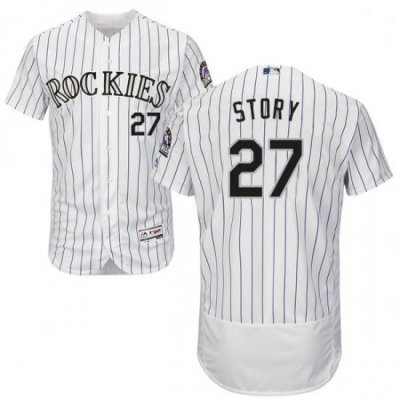 Mens Majestic Colorado Rockies 27 Trevor Story White Home Flex Base Authentic Collection MLB Jersey