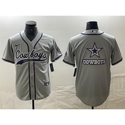 Men Dallas Cowboys Grey Team Big Logo With Patch Cool Base Stitched Baseball Jersey