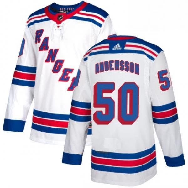 Mens Adidas New York Rangers 50 Lias Andersson Authentic White Away NHL Jersey