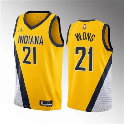 Men Indiana Pacers 21 Isaiah Wong Yellow 2023 Draft Statement Edition Stitched Basketball Jersey