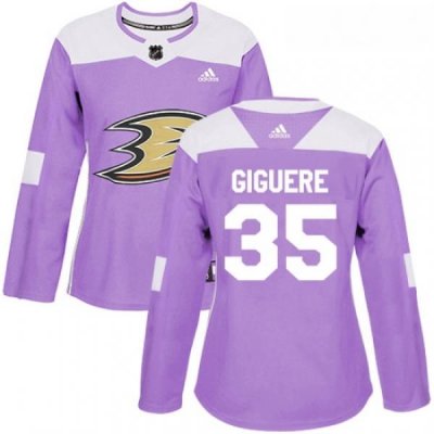 Womens Adidas Anaheim Ducks 35 Jean Sebastien Giguere Authentic Purple Fights Cancer Practice NHL Jersey