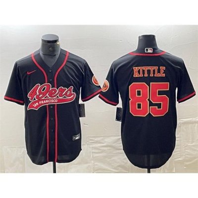 Men San Francisco 49ers 85 George Kittle Black With Patch Cool Base Stitched Baseball Jersey