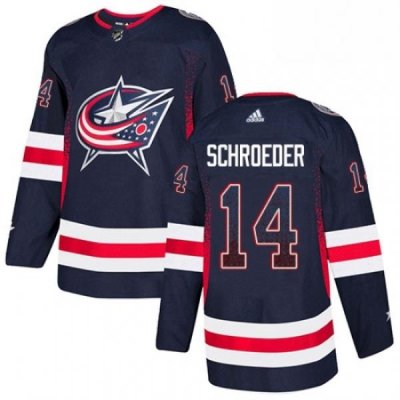 Mens Adidas Columbus Blue Jackets 14 Jordan Schroeder Authentic Navy Blue Drift Fashion NHL Jersey