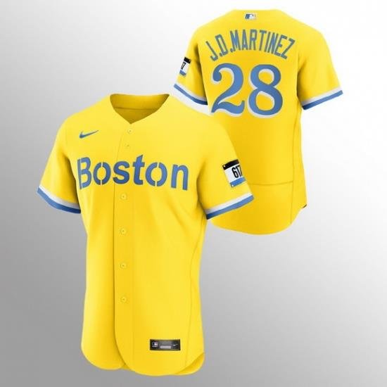 Men Boston Red Sox 28 J D  Martinez Men Nike 2021 City Connect Gold Authentic MLB Jersey