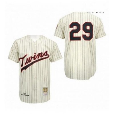 Mens Mitchell and Ness Minnesota TWins 29 Rod CareW Authentic CreamBlack Strip ThroWback MLB Jersey