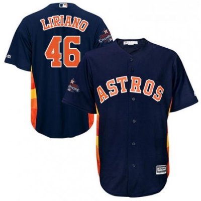 Youth Majestic Houston Astros 46 Francisco Liriano Authentic Navy Blue Alternate 2017 World Series Champions Cool Base MLB Jersey