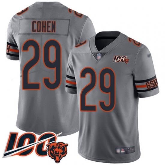 Men Chicago Bears 29 Tarik Cohen Limited Silver Inverted Legend 100th Season Football Jersey