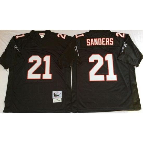 Men Atlanta Falcons 21 Deion Sanders Black M&N Throwback Jersey