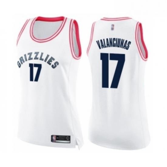 Womens Memphis Grizzlies 17 Jonas Valanciunas Swingman White Pink Fashion Basketball Jersey