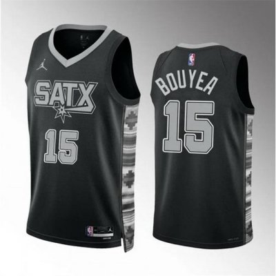 Men San Antonio Spurs 15 Jamaree Bouyea Black Statement Edition Stitched Basketball Jersey