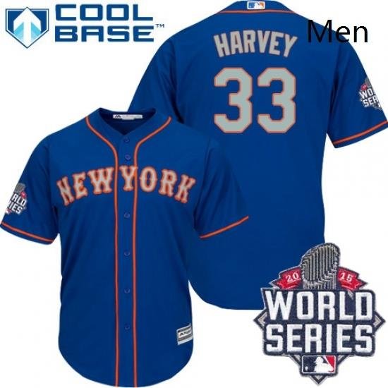 Mens Majestic NeW York Mets 33 Matt Harvey Authentic Royal Blue Alternate Road Cool Base 2015 World Series MLB Jersey