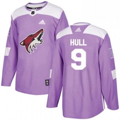 Youth Adidas Arizona Coyotes 9 Bobby Hull Authentic Purple Fights Cancer Practice NHL Jersey