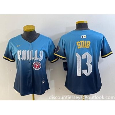 Women Philadelphia Phillies 13 Stub Blue 2024 City Connect Limited Stitched Baseball Jersey 3