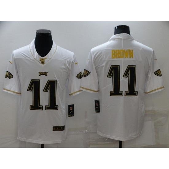 Men Philadelphia Eagles 11 A J Brown 100th Season Golden Edition Stitched jersey