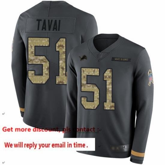 Lions 51 Jahlani Tavai Anthracite Salute to Service Men Stitched Football Limited Therma Long Sleeve Jersey